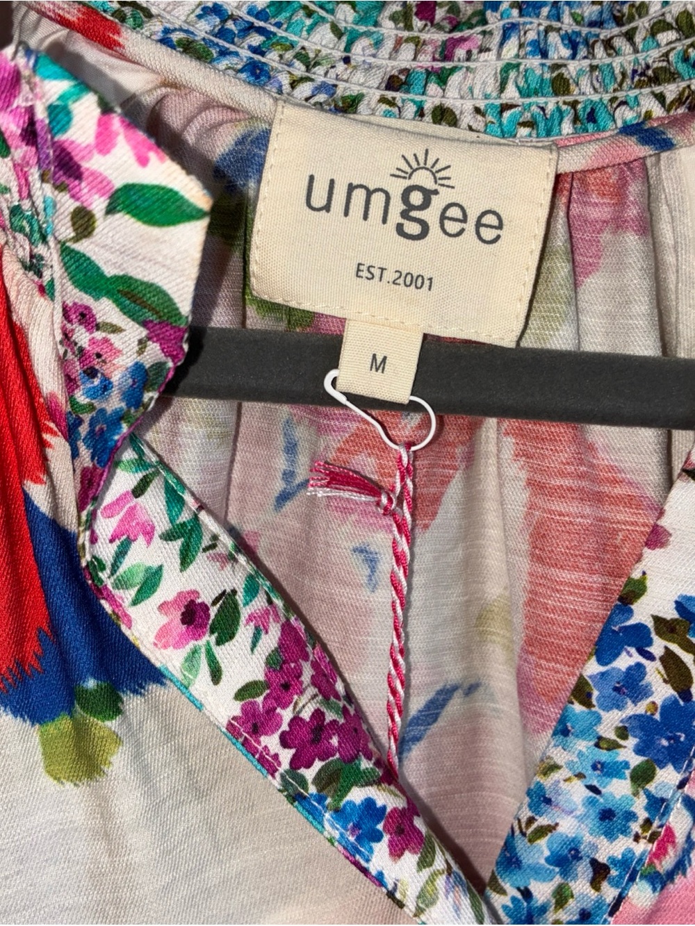 Umgee White Blouse with Pink, Red & Blue Floral Print - Picture 2 of 10